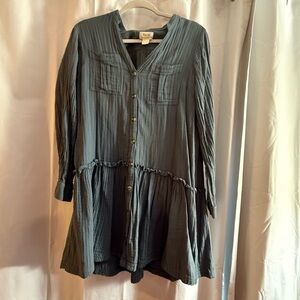 Anthropologie Blue Button-Down Midi Dress